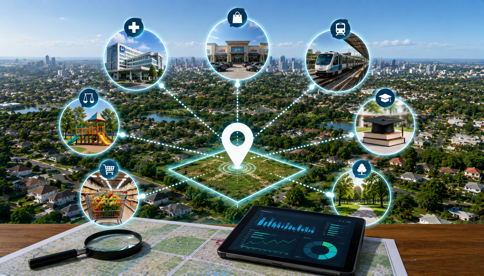 Map showing nearby property amenities and location intelligence